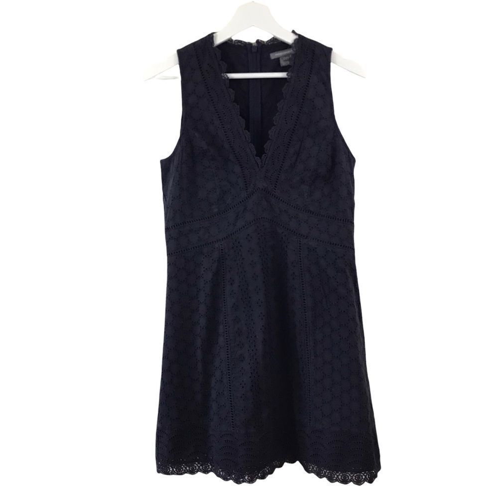 French Connection navy cotton eyelet dress